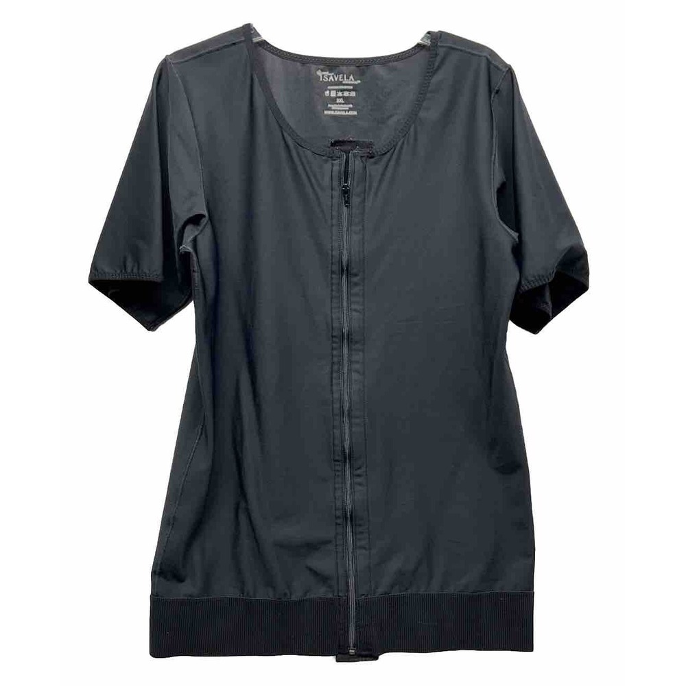 Isavela Womens Size 3XL Black Short Sleeve Compression Zip Up Top (M1)